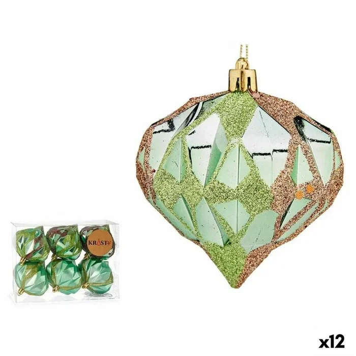 Set de bolas de navidad diamante verde plástico 8 x 9 x 8 cm (12 unidades)