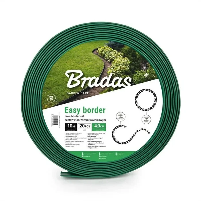 Set de Bordes para Césped Easy Border 40mm Verde, delimitación de jardines, flexible, resistente y fácil de instalar