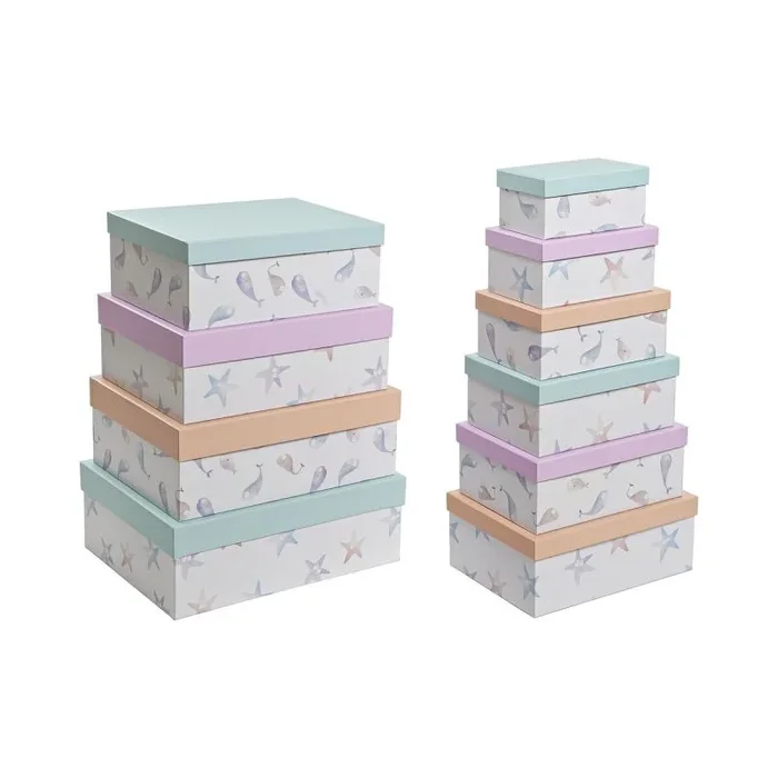 Set de cajas organizadoras apilables dkd home decor marino cartón (43,5 x 33,5 x 15,5 cm)