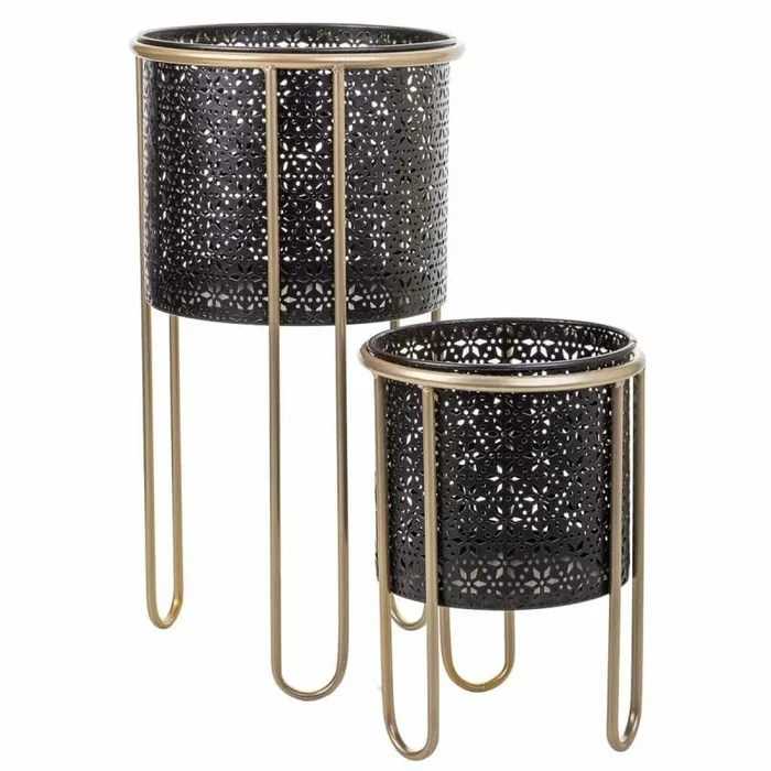 Set de maceteros alexandra house living negro metal hierro 26 x 150 x 26 cm 2 piezas