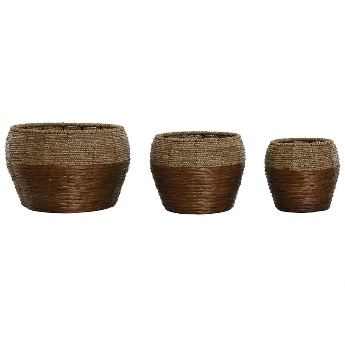 Set de maceteros home esprit natural metal fibra tropical 32 x 32 x 23 cm