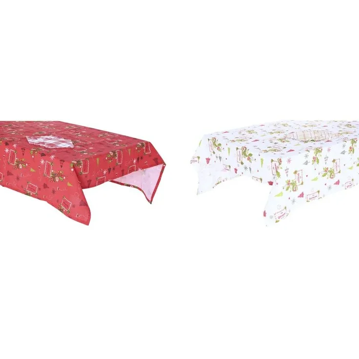 Set de mantelería dkd home decor blanco rojo verde beige (5 piezas) (2 unidades)