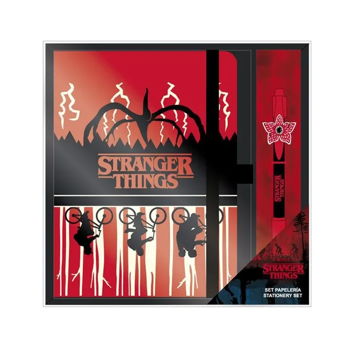 Set de Papelería de Stranger Things – Incluye Bolígrafo y Libreta – Diseño en Rojo, Negro y Blanco – Accesorios de Papelería – Producto Original Diseñado en España