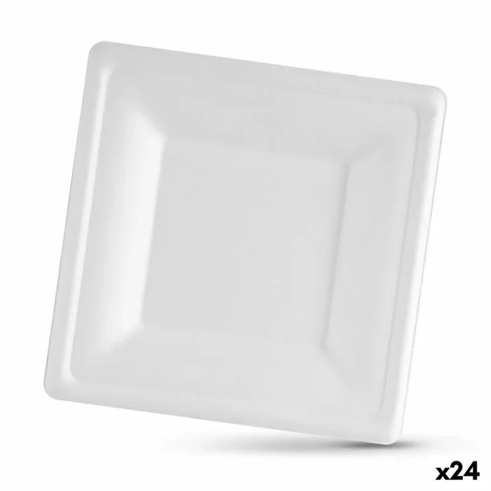 Set de platos algon desechables blanco caña de azúcar cuadrado 20 cm (24 unidades)