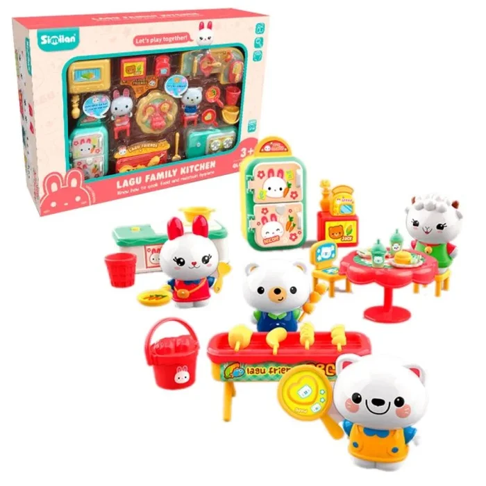 Set mini-mascotas con cocina.caja34x24x9