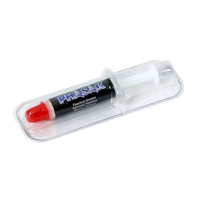 Silicona Térmica Blanca en Jeringuilla Phasak 1.5g con Tapa Azul, ideal para procesadores y chips – Alta conductividad, segura, precisa, sin residuos y fácil de aplicar