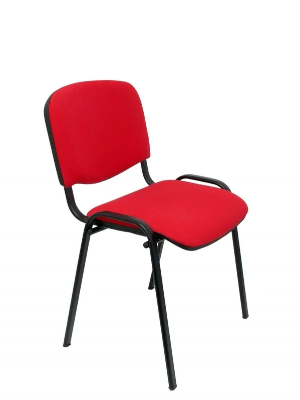 Silla confidente ergonómica, apilable, multiusos y estructura en color negro Asiento y respaldo tapizados en tejido ARAN color rojo Piqueras y Crespo Modelo Alcaraz