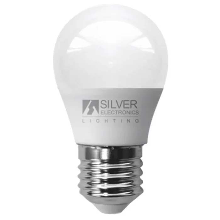 Silver Electronics – Bombilla LED ECO Esférica, Potencia: 5W, Casquillo: E27, Voltios: 230V, Clase energética: A+, Temperatura de color: 4.000k – Luz extracálida-Warm light, HASTA 15.000 HORAS de VIDA