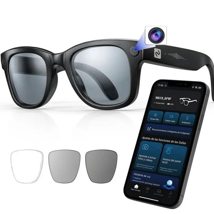 smartia – Gafas Inteligentes con cámara, App incluida español, Gafas Bluetooth Manos Libres con IA GPT 5 integrada por Voz, Smart Glasses fotocromáticas y Traducción en 20 Idiomas, cámara de 33 MP 4K