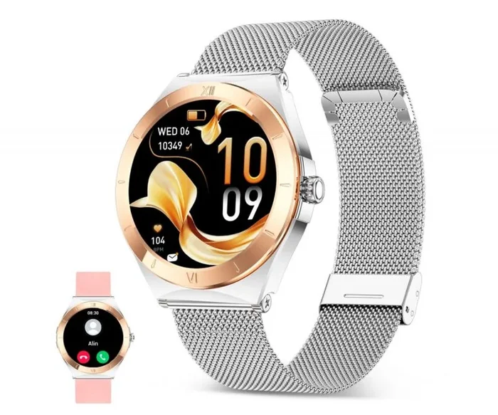 Smartwatch KSIX LYA, Pantalla AMOLED 1.19″, Autonomía 5 días, Correa Metal y Silicona, Modos Deporte y Salud, Llamadas, Plata