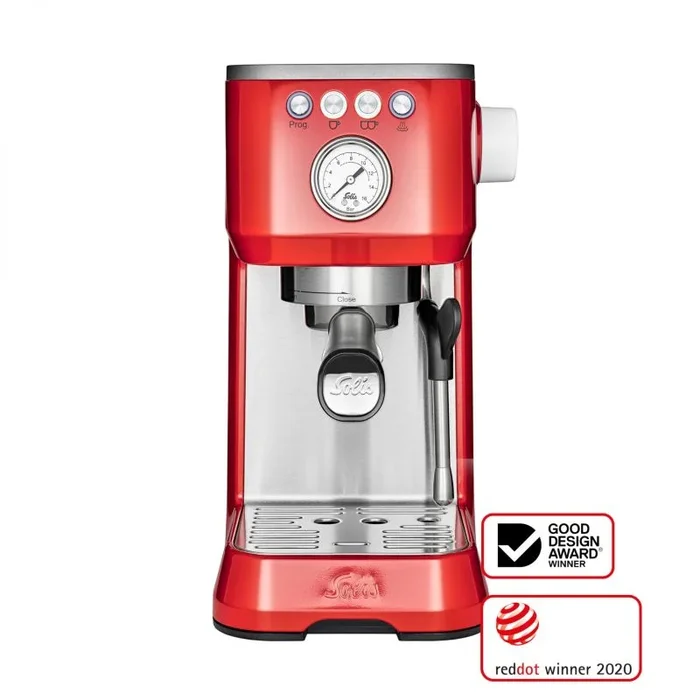 Solis Cafetera espresso Barista Perfetta Plus 1170 – Máquina portafiltros – Manómetro – Boquilla de vapor/agua caliente – Regulador de temperatura – Portafiltro de 54 mm – Caño doble – Rojo