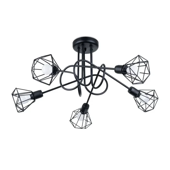Sollux Artemis Lámpara de Araña – Lámparas de Araña para Dormitorio – Lámparas de Araña LED para Sala de Estar – Luces de Pasillo Techo – Negro – 50-60Hz, ~220-230V E14 5x40W 5x12W LED