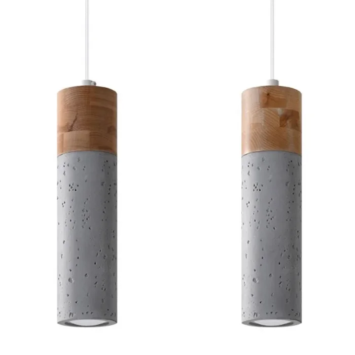SOLLUX lighting Zane Spotlight Lámpara colgante de techo Diseño minimalista y universal Funciona con bombilla GU10 reemplazable 2 x 40 W De madera y hormigón gris 30x6x120 cm