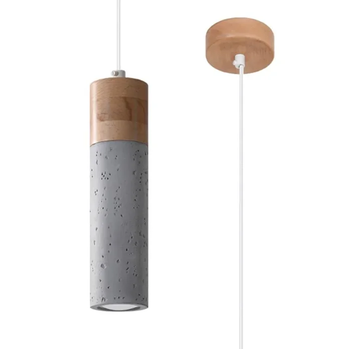 SOLLUX lighting Zane Spotlight Lámpara colgante de techo Diseño universal minimalista Funciona con bombilla GU10 reemplazable 1 x 40 W De madera y hormigón gris 10x10x120 cm