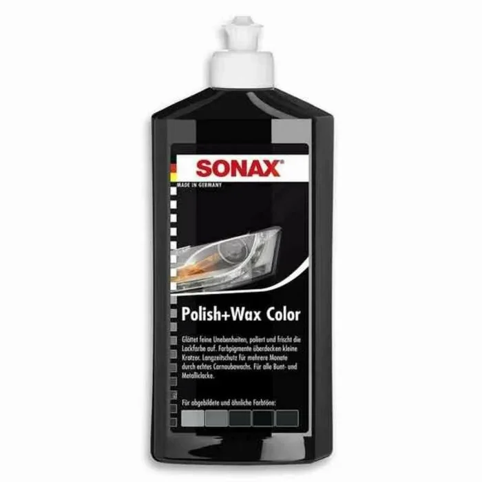 SONAX Polish+Wax Color NanoPro Negro (500 ml) pulimento de fuerza media con pigmentos de color y componentes de cera | N.° 02961000-544