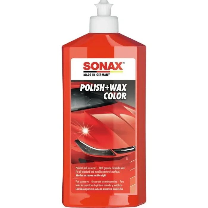 SONAX Polish+Wax Color NanoPro Rojo (500 ml) pulimento de fuerza media con pigmentos de color y componentes de cera. Cubre rayas pequeñas y protege contra la corrosión | N.° 02964000-544