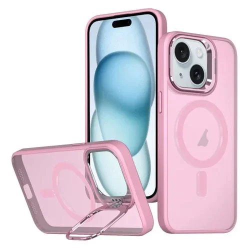 Soporte de Cámara Invisible Metal para iPhone 15 Plus Estuche Magnético Magsafe (Rosa)