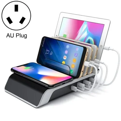 Soporte de Escritorio Hq-Ud09 4 Puertos USB Carga Inalámbrica Teléfono Estándar Qi (Blanco)