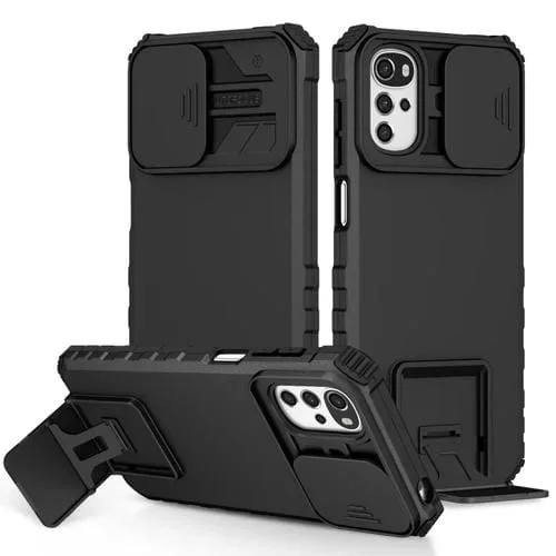 Soporte Estereoscópico Deslizante Camshield Phone Case para Motorola Moto G22 / E32 (Negro)