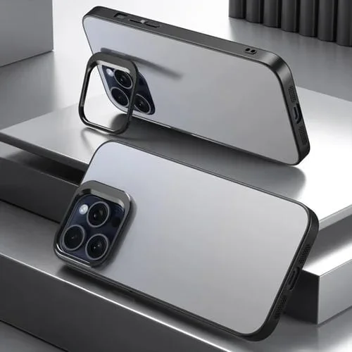 Soporte para Lente + Estuche para Teléfono + iPhone 15 Pro Max + Aleación de Aluminio + Sensación de Piel Esmerilada (Plata)