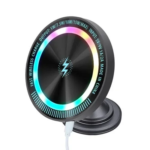 Soporte para Teléfono Móvil con Carga Inalámbrica y Luz Colorida Magnética Magsafe de 15 W, Color: Adhesivo A9 Gris Oscuro