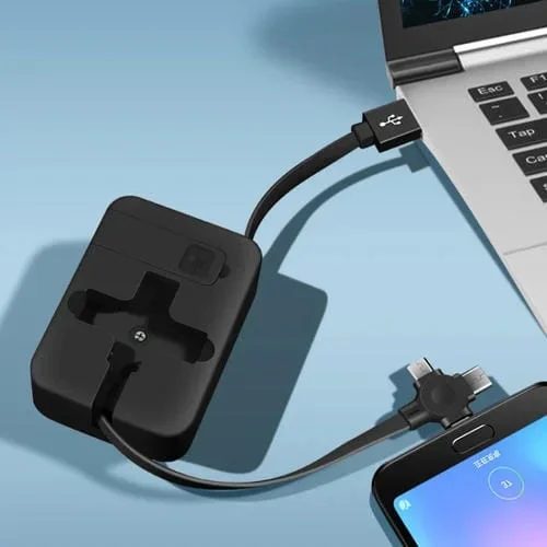 Soporte para Teléfono Multifuncional Telescópico 5 en 1 con Cable de Carga y Espejo de Maquillaje (Negro)