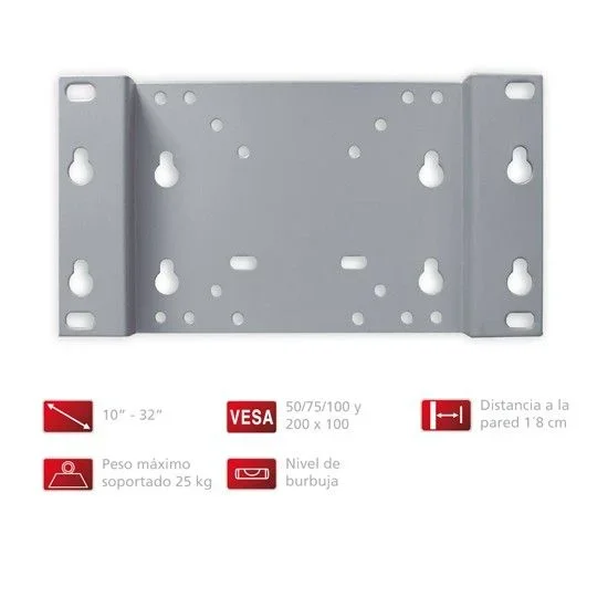 Soporte TV Pared VESA 50/75/100 200X100 PLATA