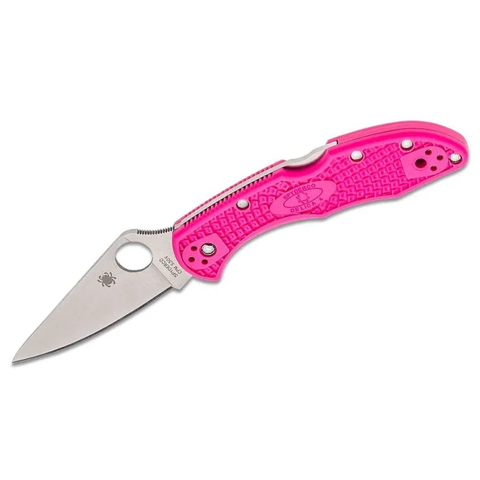 Spyderco STE-C11FPPNS30V Navaja de bolsillo Delica 4 de borde liso con Hoja de Acero CPM S30V de 7,4 cm de con mango FRN color rosa. Clip de bolsillo ambidiestro de 4 posiciones
