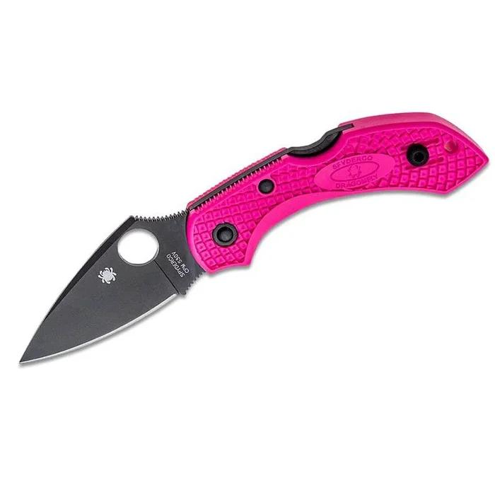 Spyderco STE-C28FPPNS30VBK2 Navaja deportiva Dragonfly 2 hoja negra lisa de acero CPM S30V de 5,8 cm de longitud con mango FRN de color rosa. Incluye clip de bolsillo ambidiestro