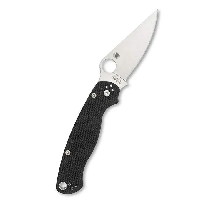 Spyderco STE-C81GPLE2 Navaja Táctica Para Military 2 para zurdos, hoja lisa de acero CPM S45VN de 8,8 cm de largo y mango G-10 de color negro. Clip ambidiestro de 4 posiciones