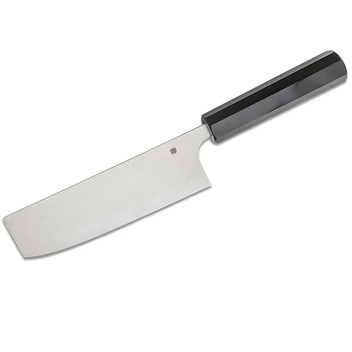Spyderco STE-K17GP Cuchillo de Cocina Japonés Murray Carter Wakiita Nakiri de hoja lisa acabado satinado, acero CTS BD1N de 18,5 cm de largo con Mango G-10 de color negro