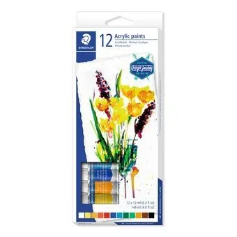 STAEDTLER Karat 8500 C12. Tubos de pintura acrílica. Caja con 12 tubos de pintura de colores variados.
