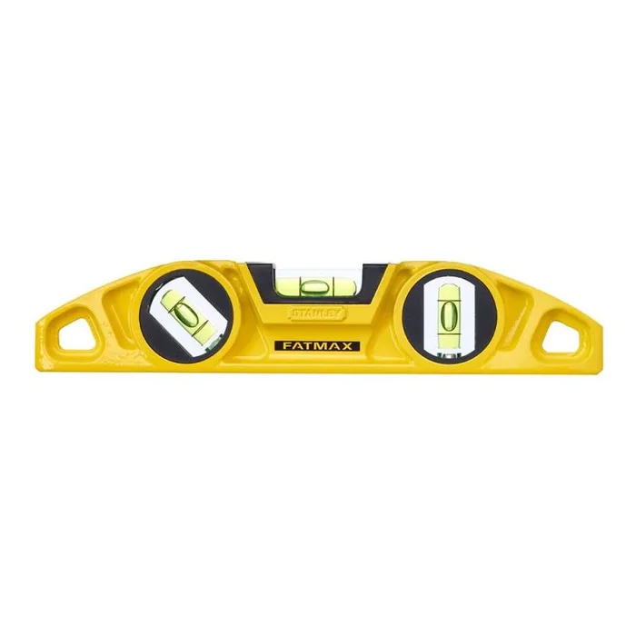 STANLEY FATMAX Nivel Torpedo magnético, Longitud 22 cm, cuerpo de aluminio, 3 burbujas, precisión de 0.5 mm/m, base magnética en V para tubos, 0-43-603