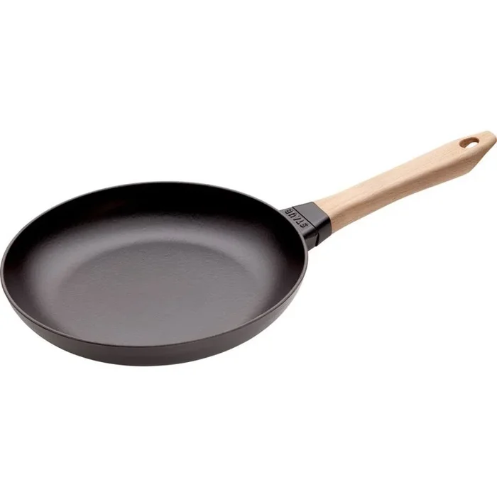 STAUB Sartén de hierro fundido con mango de madera, Apta para la inducción, 26 cm, Negro
