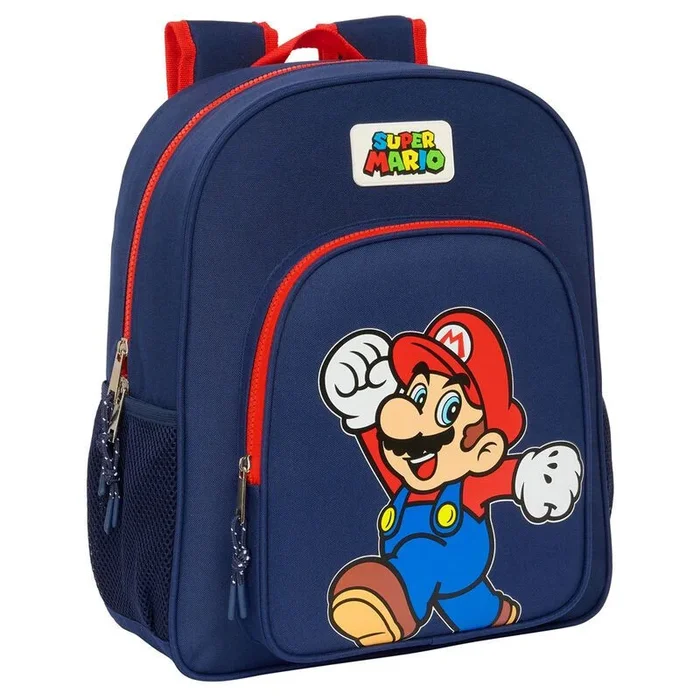 SUPER MARIO WORLD – Mochila Escolar Niño, Mochila Infantil, Adaptable a Carro, Ideal para Niños en Edad Escolar, Cómoda y Versátil, Calidad y Resistencia, 32x12x38 cm, Color Azul marino