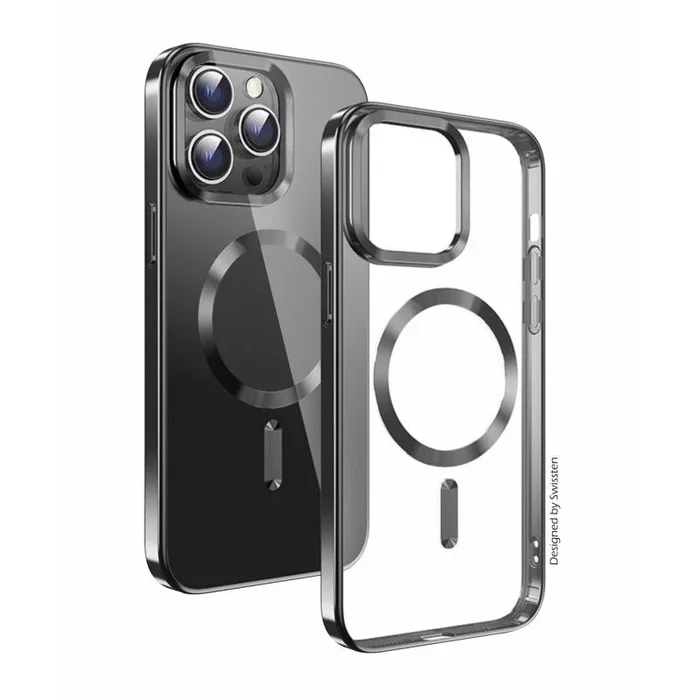 Swissten Clear Jelly Magstick Metallic Compatible con iPhone 15 Pro – Negro Transparente