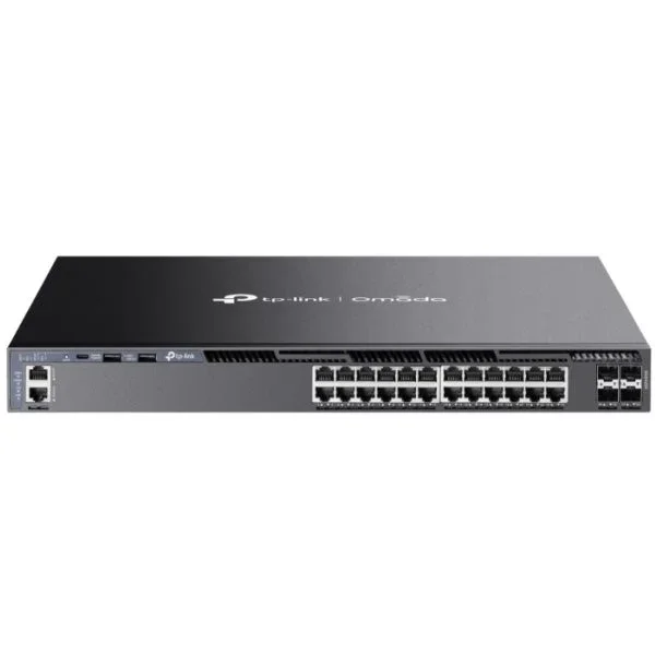 Switch gestionable l3 tp-link sg6428x 24p gigabit con 4 slots sfp+ 10g puerto de consola rj45/usb-c rack 1u 19