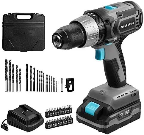 Taladro atornillador percutor con batería de 20 V y 2.000 mAh, motor DC 700 de 4 polos, velocidad sin carga de 0-500/ 0-1.800 rpm, ratio de impacto de 0-7.500 / 0-26.
