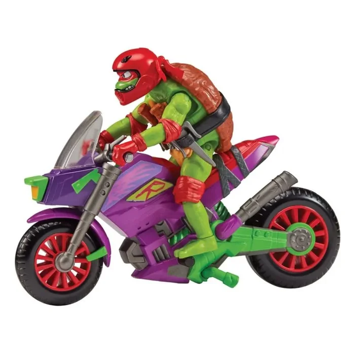 Tales of the teenage mutant ninja turtles figura con vehículo raphael & purple dragon 12 cm