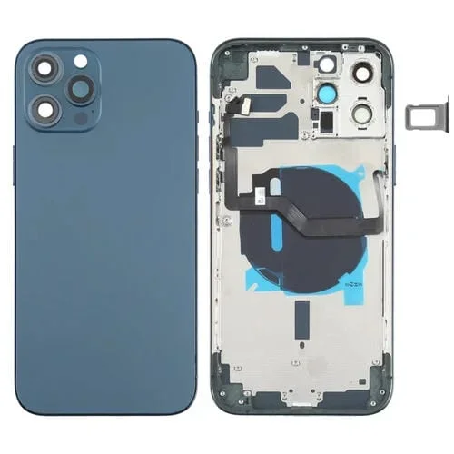Tapa Trasera Batería con llaves laterales bandejas Tarjetas Flex Volumen potencia y módulo Carga inalámbrica Apple iPhone 12 Pro Max (Azul)