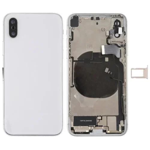 Tapa Trasera Batería con Teclas Laterales Vibrador Timbre Altavoz Botón Encendido Cable Flex Volumen Bandeja Tarjeta Adhesivo Apple iPhone X (Blanco)