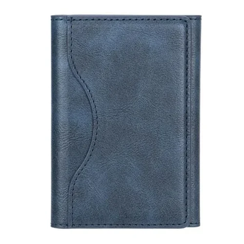 Tarjetero tipo billetera cuero magnético triple para iPhone serie 15/14/13/12 (Azul)