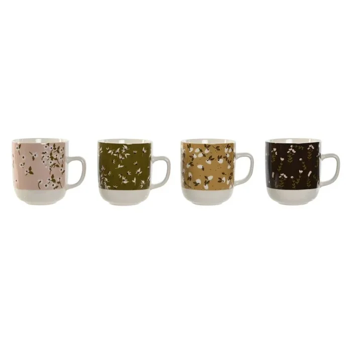 Taza mug dkd home decor marrón verde rosa mostaza porcelana 380 ml (4 unidades)