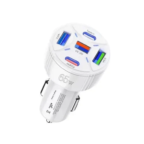 Te-P50 65W Pd30W Type-C X 2 + Usb X 3 Cargador De Coche Multipuerto (Blanco)