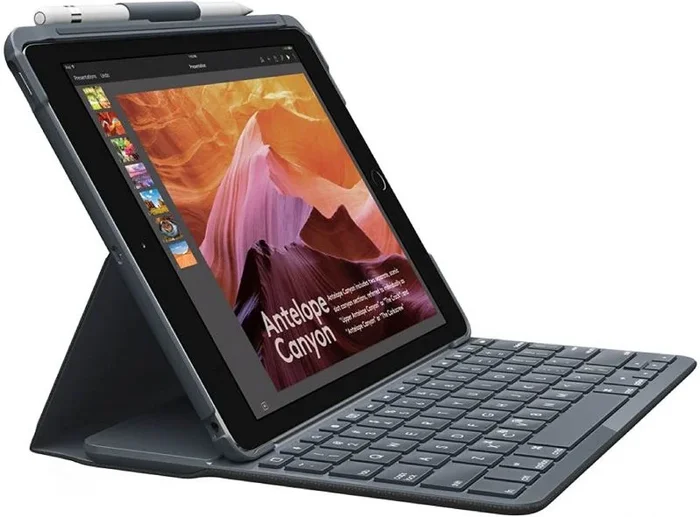 Teclado bluetooth funda logitech slim folio para ipad ( 5 & 6 generacion) color: carbon black p/n:920-009022