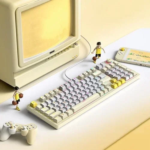 Teclado Mecánico de Juego T-Wolf T50 RGB 97 Teclas con Perilla (Blanco B)