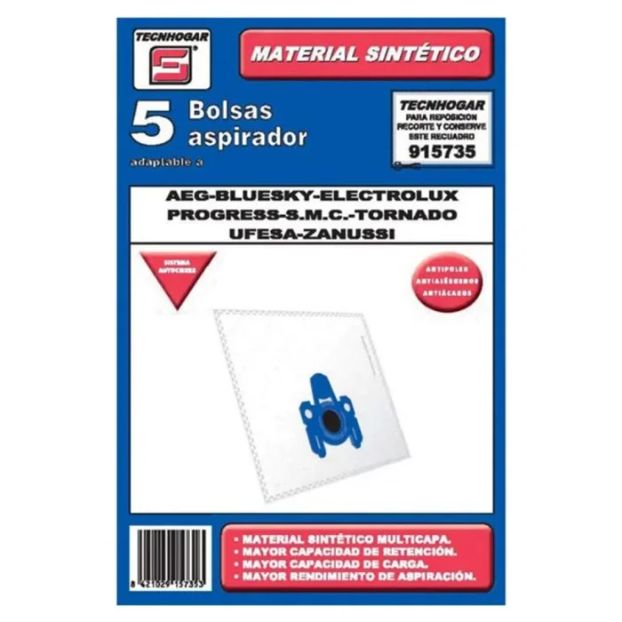 TECNHOGAR 915735 Bolsa Aspirador, Fibras sintéticas, Blanco