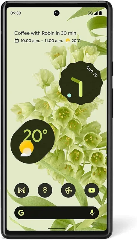 Teléfono Google Pixel 6 – 5G , Color Seafoam, 8 GB de RAM, 128 GB de Memoria, Pantalla AMOLED de 6,4″. Cámara principal de 50MP, Angular de 12MP y Frontal de 8MP. Smartphone completamente libre.