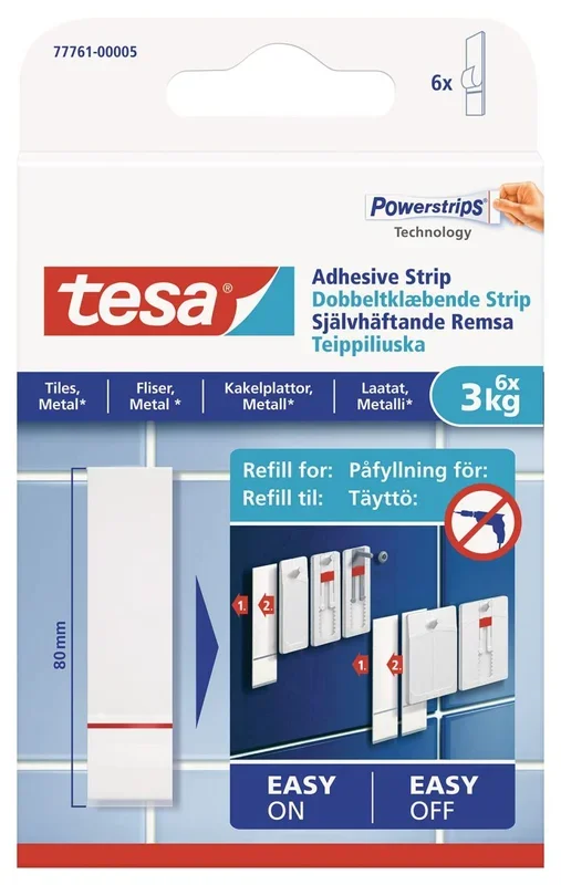 Tesa 77761 – 00002 – 00 – Tiras adhesivas extraíble para azulejos y superficies de metal, color blanco