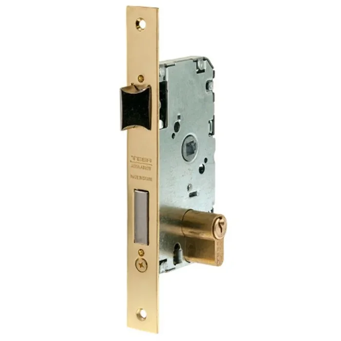 Tesa Assa Abloy, 20104PHL, Cerradura de embutir para puertas de madera, Función de entrada, Acero Latonado